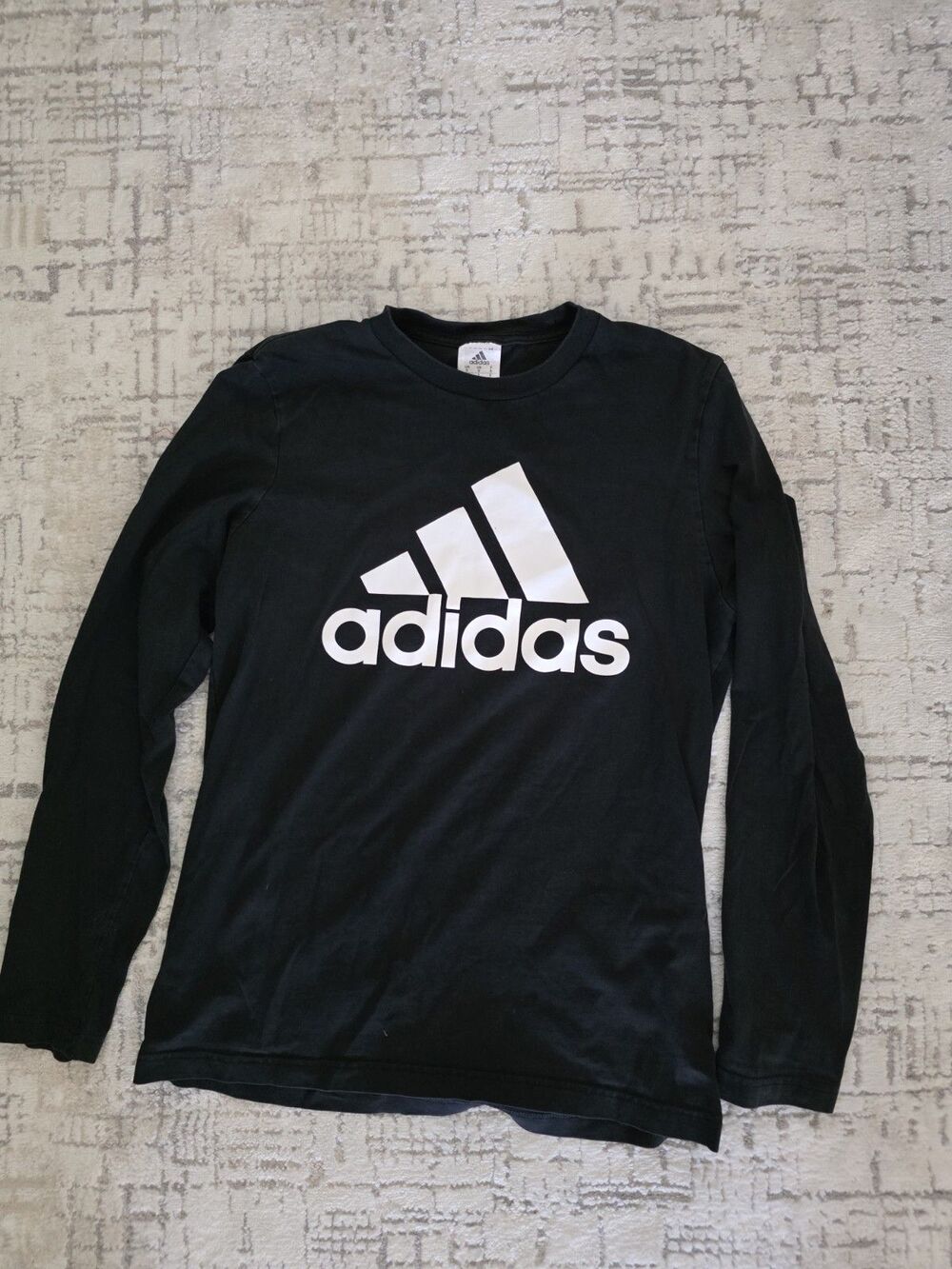NEW Adidas Shirt Mens Small Long Sleeve Black with White Graphic Tee Logo